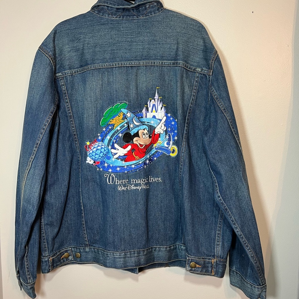 VINTAGE Walt Disney World Fantasia / 4 Parks Mickey Mouse Jean Jacket XXL